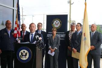 U.S. Rep. Josh Gottheimer addresses the media on measures that will keep children safer on school buses