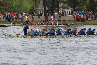 Teams of paddlers like these will have the opportunity to participate at the Sparta Education Foundation Fifth Annual Sparta Dragon Boat Festival at Lake Mohawk on Sunday, May 19, 2018. Registration is now open for the 2019 Sparta Education Foundation Dragon Boat Race. Visit spartadragonboat.com for information about registration, sponsorship or volunteer opportunities, or email paddle@SpartaDragonBoat.com. (Photo provided).