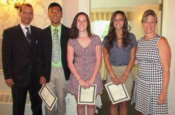 From left, Angelo J. Bolcato (Laddey, Clark &amp; Ryan, LLP), chairman of the Board of Trustees, Sussex County Chamber of Commerce; Shawn Huynh (Sussex County Technical School); Kerri McSweeney (Kittatinny Regional High School); Jaida Schettino (Sparta High School); and Tammie Horsfield, president, Sussex County Chamber of Commerce.