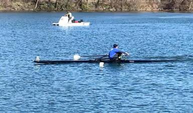Vincent Clerico represented Pope John in the boys junior varsity single scull race. (Photos provided)