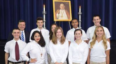 Prinicpal Thomas Costello with the Pope John XXIII Regional High School 2015 Commended Students.