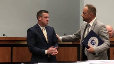 Lt. Jeffrey McCarrick, left, was appointed police chief by Neil Spidaletto, who announced his retirement from the police force and resignation as interim township manager at the Township Council meeting Dec. 13.