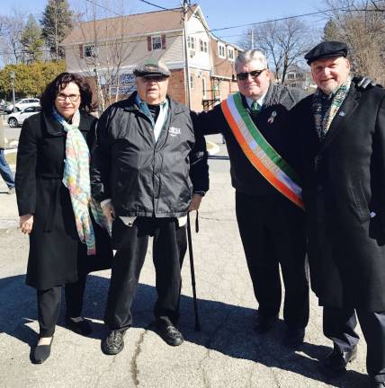 From left; Sussex County Freeholder Deputy Director Sylvia Petillo, Paul Crowley, last year's Grand Marshal and former Mayor of Franklin, state Sen. Steve Oroho and Freeholder Herbert Yardley, meeting and greeting parade participants at the staging area.