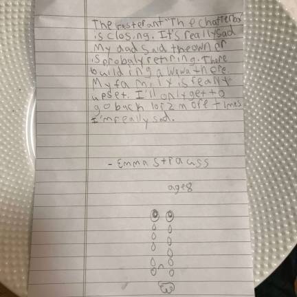 Emma's original letter, complete with sad face