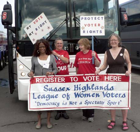 Members of the League of Women Voters at the August 24, 2013, March on Washington. From left, State President Toni Zimmer, Sussex County President Susan Pironti, Helene Jaros, Carolyn Magee.