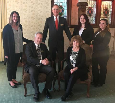Robert McCracken, center, is pictured with his professional team from Smith-McCracken Funeral Home in Newton, NJ and Wood Funeral Home in Branchville, NJ. They have been the sponsor for the Karen Ann Quinlan Hospice Butterfly Release Celebration for 18 years. From left: Rebecca Schick, Andrew Jorritsma, Robert McCracken, Pam Milone, Christina Iannucci and Rachael Zeberl.