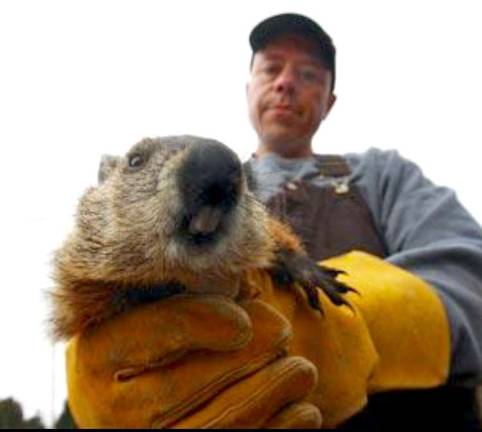 Parker Space with the late Stonewall Jackson IV who died before this year's Groundhog Day ceremony at Space Farms.