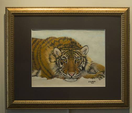 Tiger in Repose, first place in non-pro acrylic painting, by Joan Gilberti