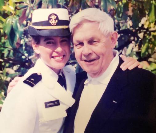 Pictured are U.S. Rep. Sherrill and her grandfather, Bill, who was a pilot with the U.S. Army Air Corps during WWII and flew over Normandy on D-Day. Hearing his stories about flying during the war is what inspired Congresswoman Mikie Sherrill to become a U.S. Navy Pilot.