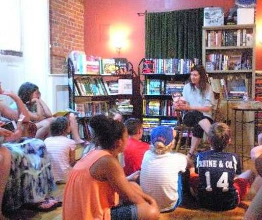 Sparta-based author Wendy Mass speaks with children about her newest book, Bob, at Black Dog Books in Newton on Thursday, June 28, 2018. Photos by Mandy Coriston