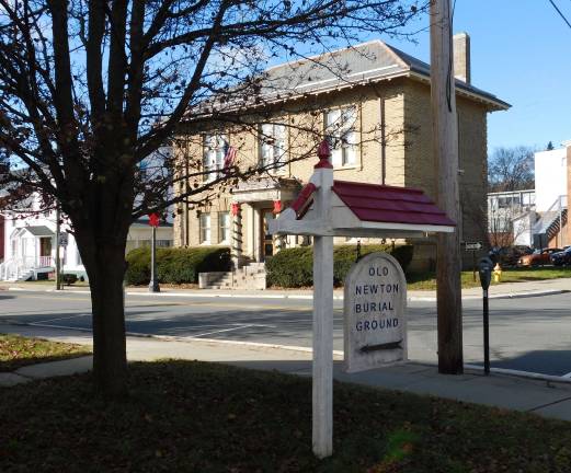 1- A sign at the footpath to the Old Newton Burial Ground, across from the Sussex County Historical Society's Hill Memorial Museum on Main Street in Newton. The public is invited to attend a Wreaths Across America ceremony at the burial ground, at noon on Saturday, Dec. 15, 2018. (Photos by Mandy Coriston).