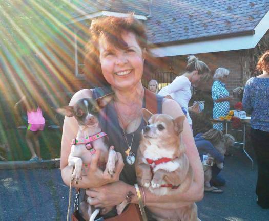 Adopted chihuahuas Posh and Buttercup with owner Jane