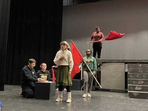 Students rehearse ‘The Theory of Relativity’ at Sussex County Community College.