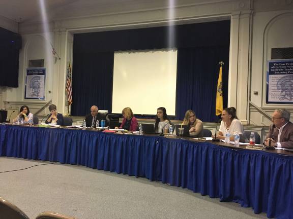 Board of Education members, from left: Kylen Anderson, Kelly McEvoy, Superintendent Michael Rossi, Board Secretary Pamela Hinman, SHS Student Representative Allison Rennie, Jennifer Hamilton, Joanne Hoover and Jack Surdoval. Not seen in frame are Assistant Superintendent Daniel Johnson and board members Linda Curcio and Kim Bragg