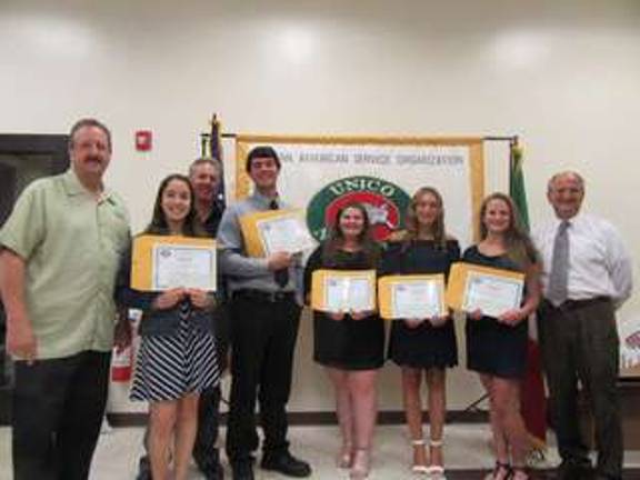 UNICO members and scholarship recipients, from left: Gary D’uva, Chairperson, Lou Criscuoli, Chairperson, Rebecca Annunziata (Vernon Township High School), Justin Modafferi (Kittatinny Regional High School), Brianna Kimble (High Point Regional High School), Brianna Larry (High Point Regional High School), Timothy Hendershot (Wallkill Valley Regional High School), Victoria Caruso (Pope John XXIII), and Ray Shupak President of Sparta UNICO. Photo provided