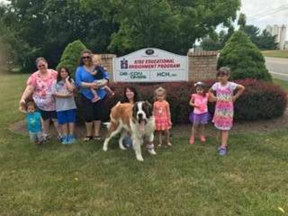 Odin, a 4-year-old St. Bernard with only a few months to live, is welcomed at KEEP daycare in Sparta. Photo provided