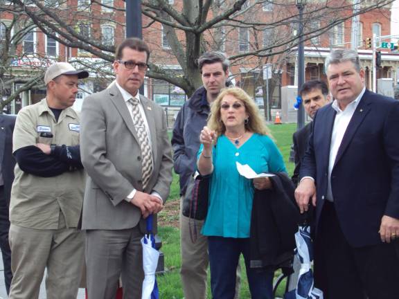 Lawmakers and officials tour Newton Green. From left, Assemblyman Parker Space, DOT Commissioner Hammer, Commissioner&#x2019;s Chief of Staff John Case, Newton Mayor Sandra Lee Diglio, Deputy Commissioner Joseph Bertoni, and Senator Steve Oroho