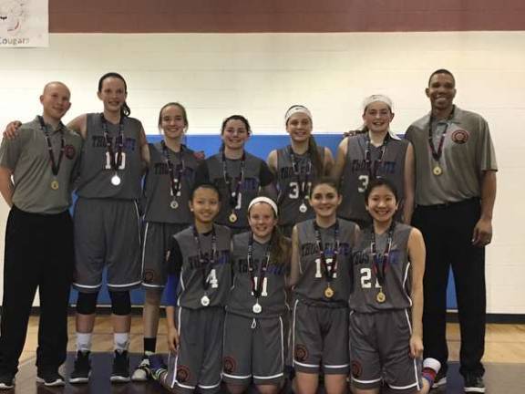 From left: Coach Kyle Kielty, Caileigh Walsh, Jackie Taylor, Natalie O’Hearn, Emily Pappas, Patrice Kali, Ellen Villapando, Olivia Buckley, Julia Barracato, Marissa Munoz, Coach Kevin Houston.