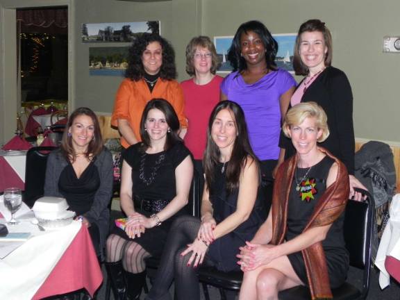 Newly installed are, front, Emma Matsinger (Co-Vice President); Carmelina Brockmann (Secretary); Anne Karanikas (Co-President); Jaci Pierson (Parliamentarian). Back Row: Darlene Blandina (Co-Vice President); Martha Berghahn (Treasurer); Janelle Daly (Co-President); Tammy Levinson (State Federation).