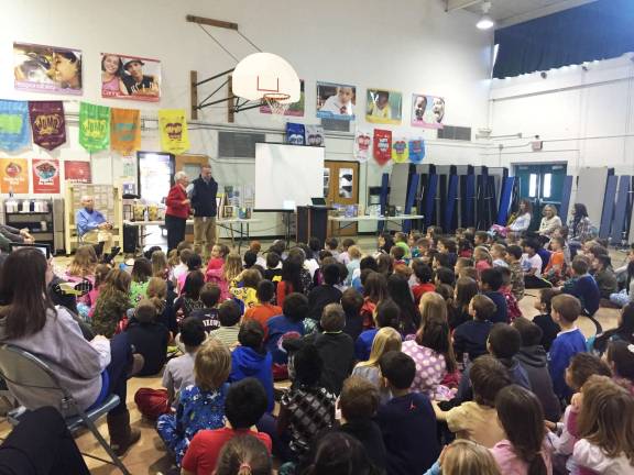 Pre-kindergarteners to second-graders at Alpine Elementary School gathered in a series of assemblies to hear author Kay Winters speak about her creative process.
