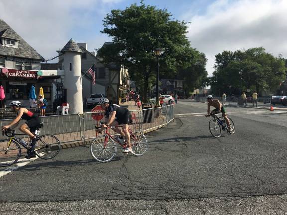 Bikers leaning into the turn at Alpine Creamery