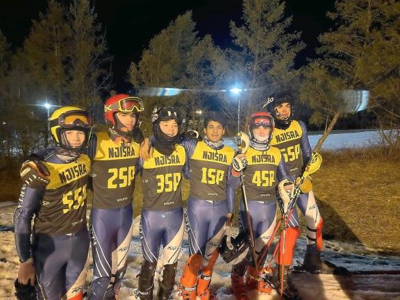 Members of the Sparta High School boys varsity ski team, from left, are Patrick Fitzsimmons, Drew Young, James Kressman, Kanna Pasunuri, David Baker and George Flint. (Photo by Evan Young)