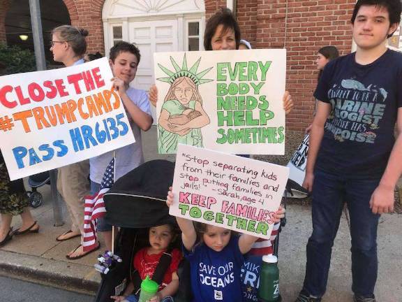 Christine Clarke of Hopatcong, center, with her family in Morristown last Friday Photo provided