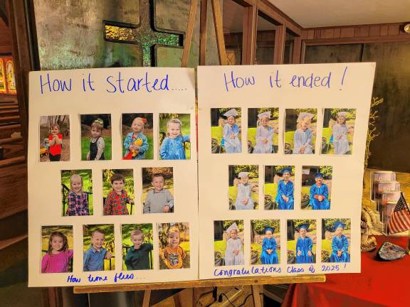 The pre-kindergarten class at age 3,left, and age 5.