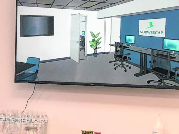 An illustration of the proposed work area in the new Center for Entrepreneurship, which will be in the basement of Norwescap’s building at 37 Main St., Sussex.