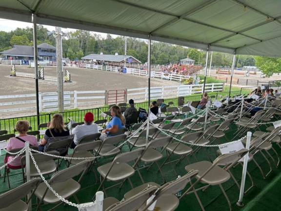 Temporary box seats are set up at the horse arena at the New Jersey State Fair. A committee aims to have a permanent structure with box seats built there. (Photos by Daniele Sciuto)