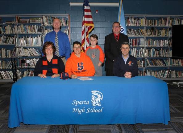 This week Billy Stoddard signed his letter of intent to attend Syracuse University. He will be on Crew Team and will be studying Supply Chain Management. Back row: Brian Brennan, coach; Nathaniel Stoddard, and Steven Stoner, Athletic Dir. Kim Bragg, Billy Stoddard, William Stoddard.