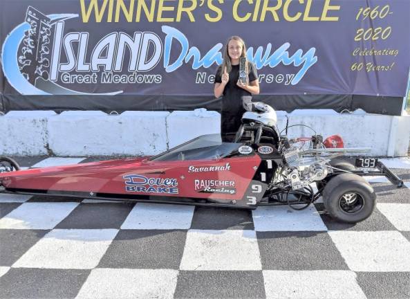 Junior Dragster Winner Savannah Kinney at the 60th anniversary of Island Dragway, Aug. 1, 2020 (Photo by Cheryl Rauscher)