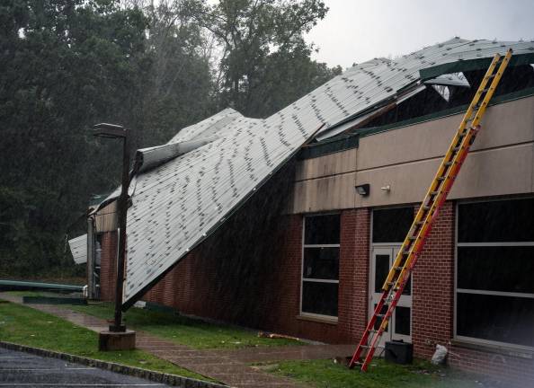 <b>A portion of the roof at the YMCA in Hardyston was damaged during Saturday’s Nor’easter.</b>