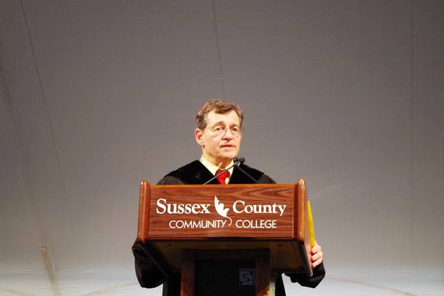 Richard A. Levao, president of Bloomsfield College, gives the keynote address.