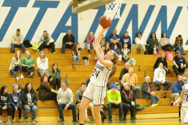 Kittatinny's Madison Smith in the midst of a shot in the third period. Smith scored a game-high 18 points.