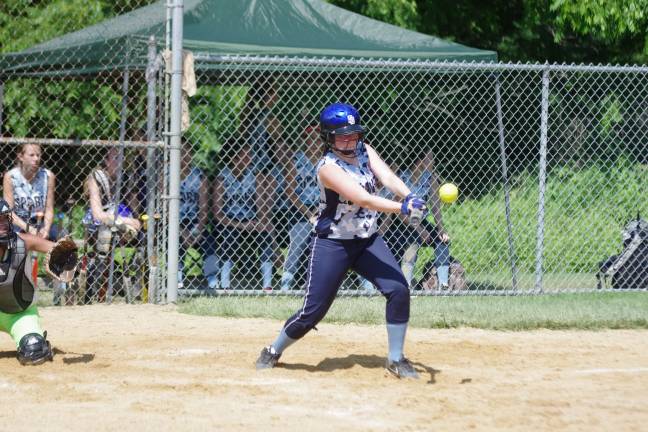 Sparta Diamond batter Erika Ambrosino on course to connect with the ball.