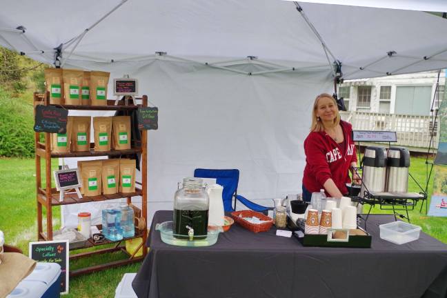 Fox Hollow Roasters founder Diana Francisco served cups of her gourmet roasted coffee. Francisco along with her husband Doug started Fox Hollow Roasters several months ago. The company is located in Montague, New Jersey.