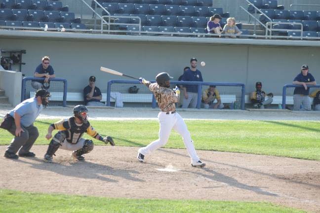 Sussex County Miners Audy Ciriaco connects in the eighth inning.