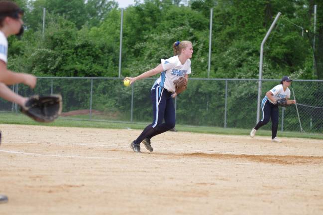 Sparta pitcher Paige Smith on the mound. Smith pitched a one-hitter with one walk and 11 strikeouts. Photos by George leroy Hunter
