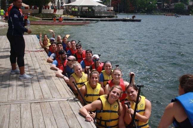This team psyches up for the next race.