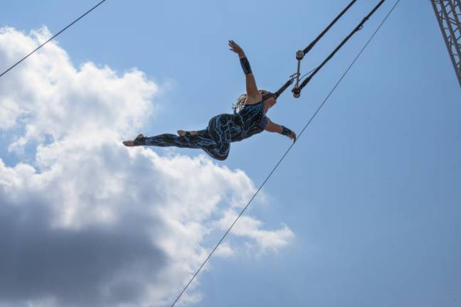Acrobat Lyric Wallenda of Circus Incredible performs a trapeze act Sunday, Aug. 6 at the New Jersey State Fair. She is part of the famous Wallenda family. (Photo by John Hester)
