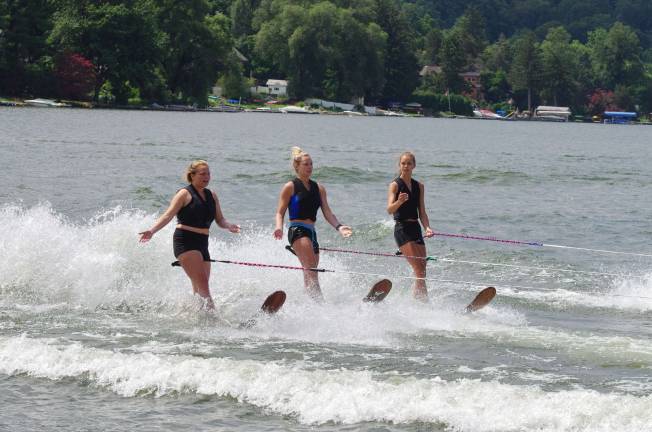 Trio of Lake Mohawk Ski Hawks practice on the lake.