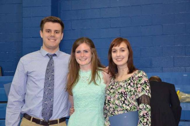 Pope John XXIII Regional High School Class of 2017 members Jacob Cooper, Anna Campbell and Rebecca Wiltshire were named National AP Scholar award winners by the College Board for 2017. These three were among Pope John's 63 students who earned recognition from the College Board for outstanding achievement on the 2017 AP exams. Not pictured with Cooper, Campbell and Wiltshire is Clint Roe, a member of the Class of 2017 who was also named a National AP Scholar award winner. Photo courtesy of Pope John XXIII