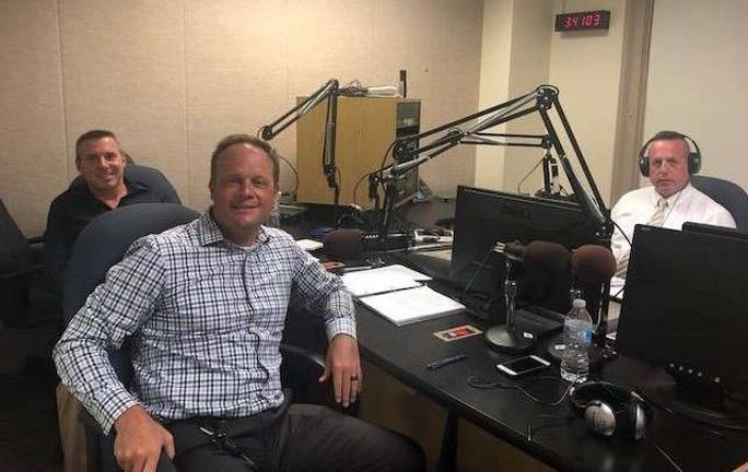 West Orange Police Capt. Will Varinelli (rear) and Sparta Chief of Police Neil Spidaletto join JP Beebe to discuss school security on his radio program All That is Blue.
