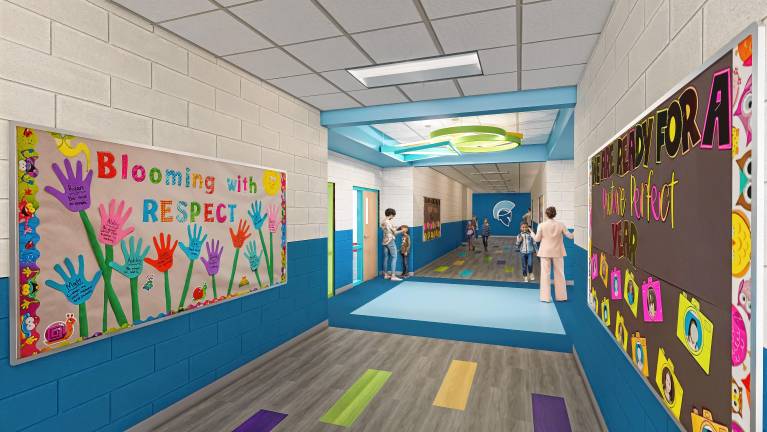 Rendering of a proposed hallway in the Alpine School addition.