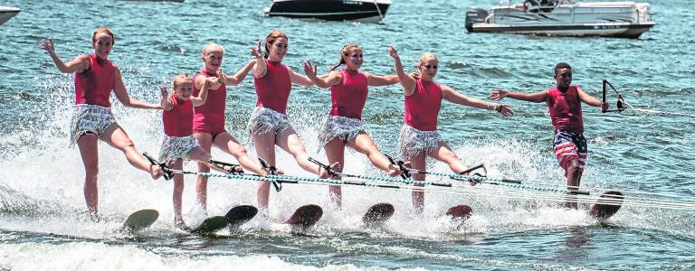 The Skihawks peform in formation.
