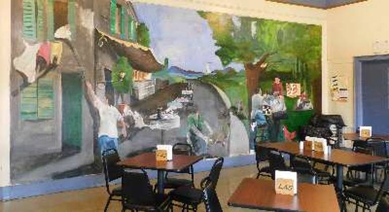 The caf&#xe9; at the Lakeland Andover School in Lafayette shows off student handiwork in the form of a mural and napkin holders.