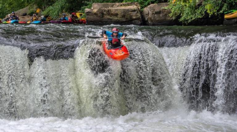 <b>Scelba navigating falls. But, he said, “you don’t need rapids to go out and have fun.”</b>