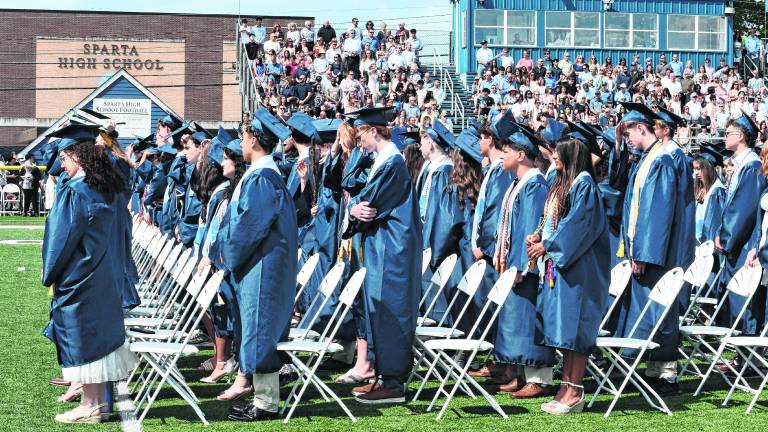 Sparta High School seniors after marching into the graduation ceremony.