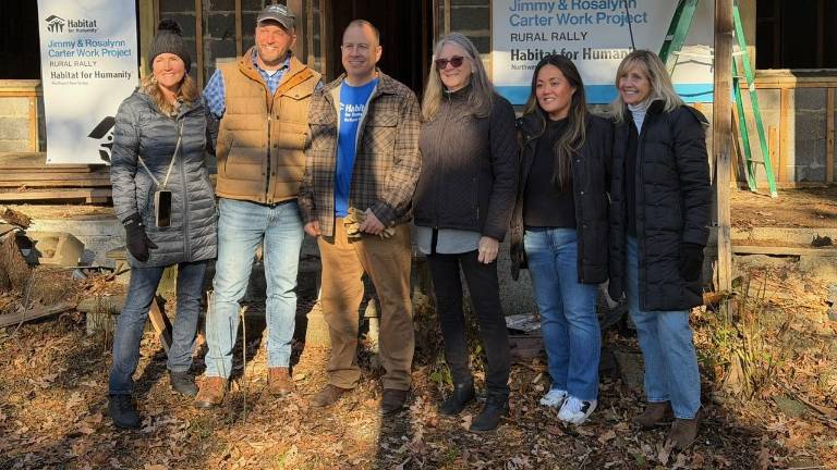<b>From left, Pam Vreeland, COO, Habitat for Humanity Northwest New Jersey; Ben Eskow, CEO, Habitat for Humanity Northwest New Jersey; Dan Beatty, President &amp; CEO, First Hope Bank; Kathy Halpin, Board President, Habitat for Humanity Northwest New Jersey; Patricia Klackowski, Community Program &amp; Volunteer Manager, Pass It Along; Diane Taylor, President &amp; CEO, Pass It Along.</b>